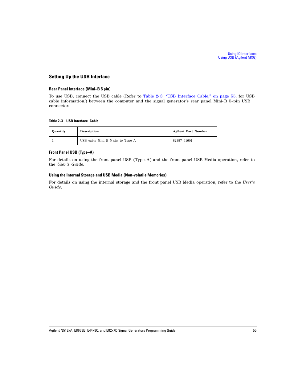 Setting up the usb interface, Setting up the usb interface” on | Agilent Technologies N5183A MXG User Manual | Page 65 / 366