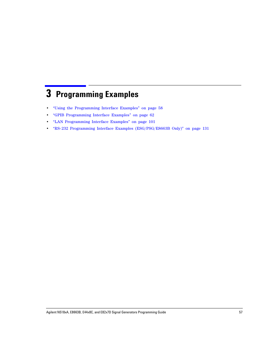 3 programming examples, Programming examples, Chapter 3, “programming examples | Chapter 3, programming examples | Agilent Technologies N5183A MXG User Manual | Page 67 / 366