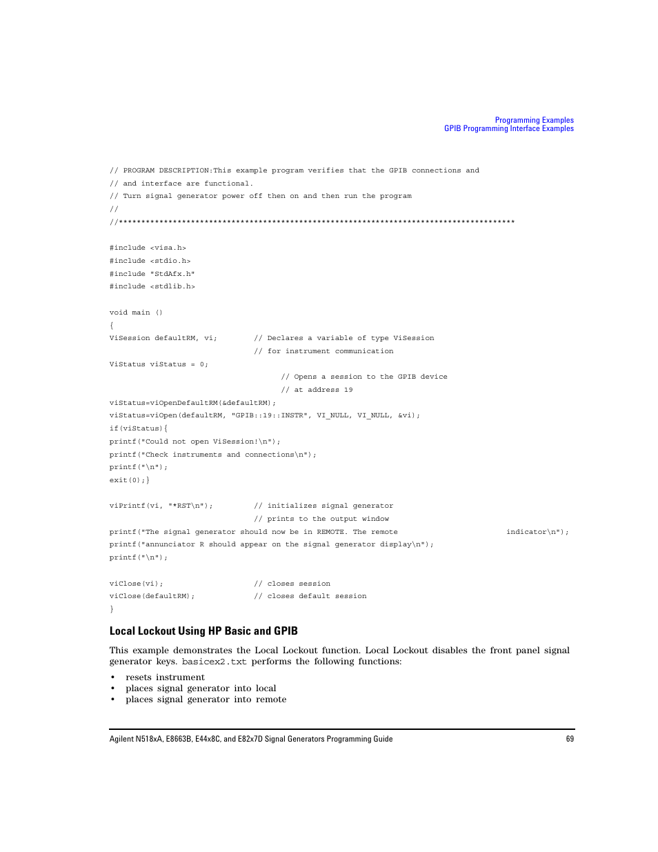 Local lockout using hp basic and gpib | Agilent Technologies N5183A MXG User Manual | Page 79 / 366