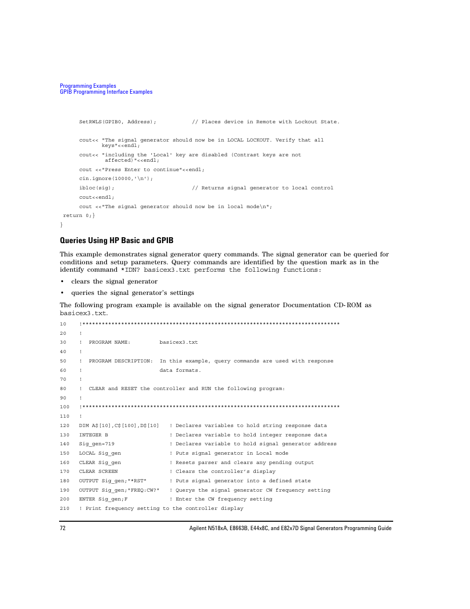 Queries using hp basic and gpib | Agilent Technologies N5183A MXG User Manual | Page 82 / 366