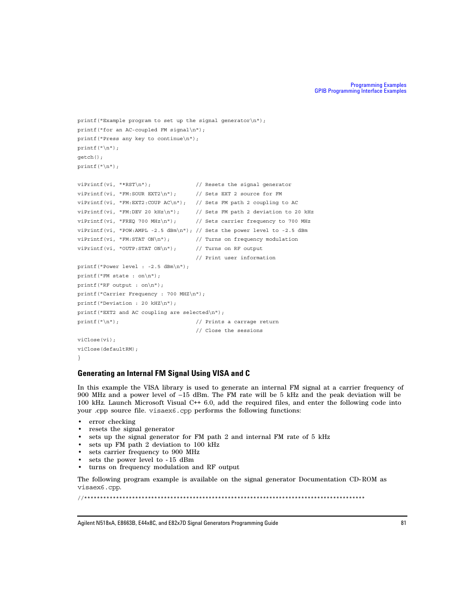 Generating an internal fm signal using visa and c | Agilent Technologies N5183A MXG User Manual | Page 91 / 366