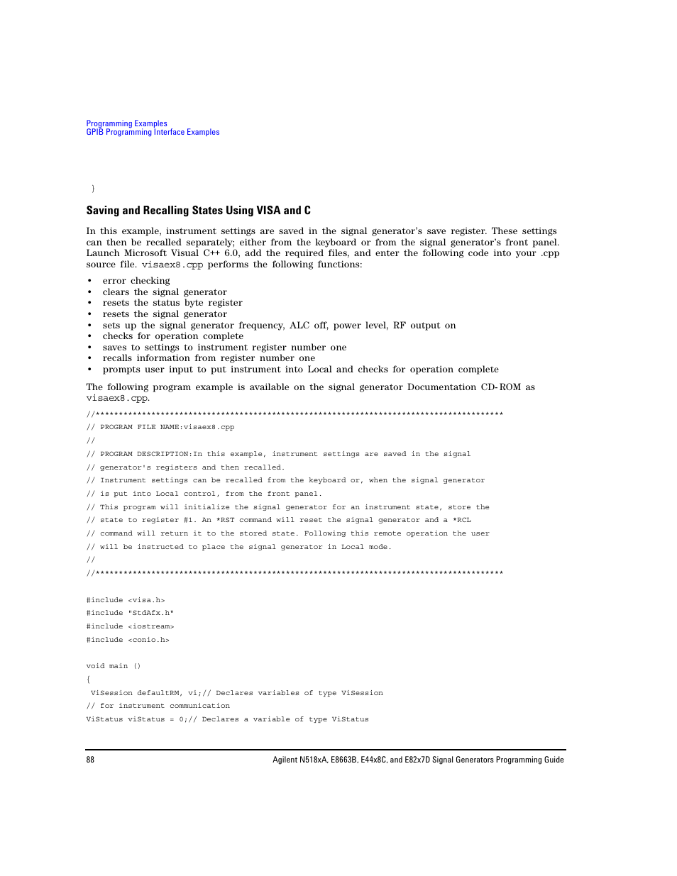 Saving and recalling states using visa and c | Agilent Technologies N5183A MXG User Manual | Page 98 / 366