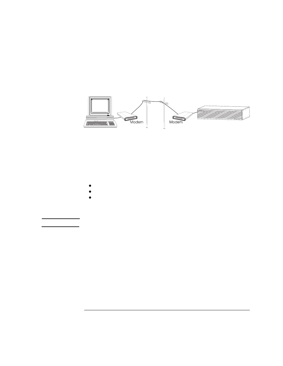 Figure 3-13: probe modem connection, Install the management station modem, Figure 3-13 | Agilent Technologies HSSI WanProbe J3916A User Manual | Page 81 / 179