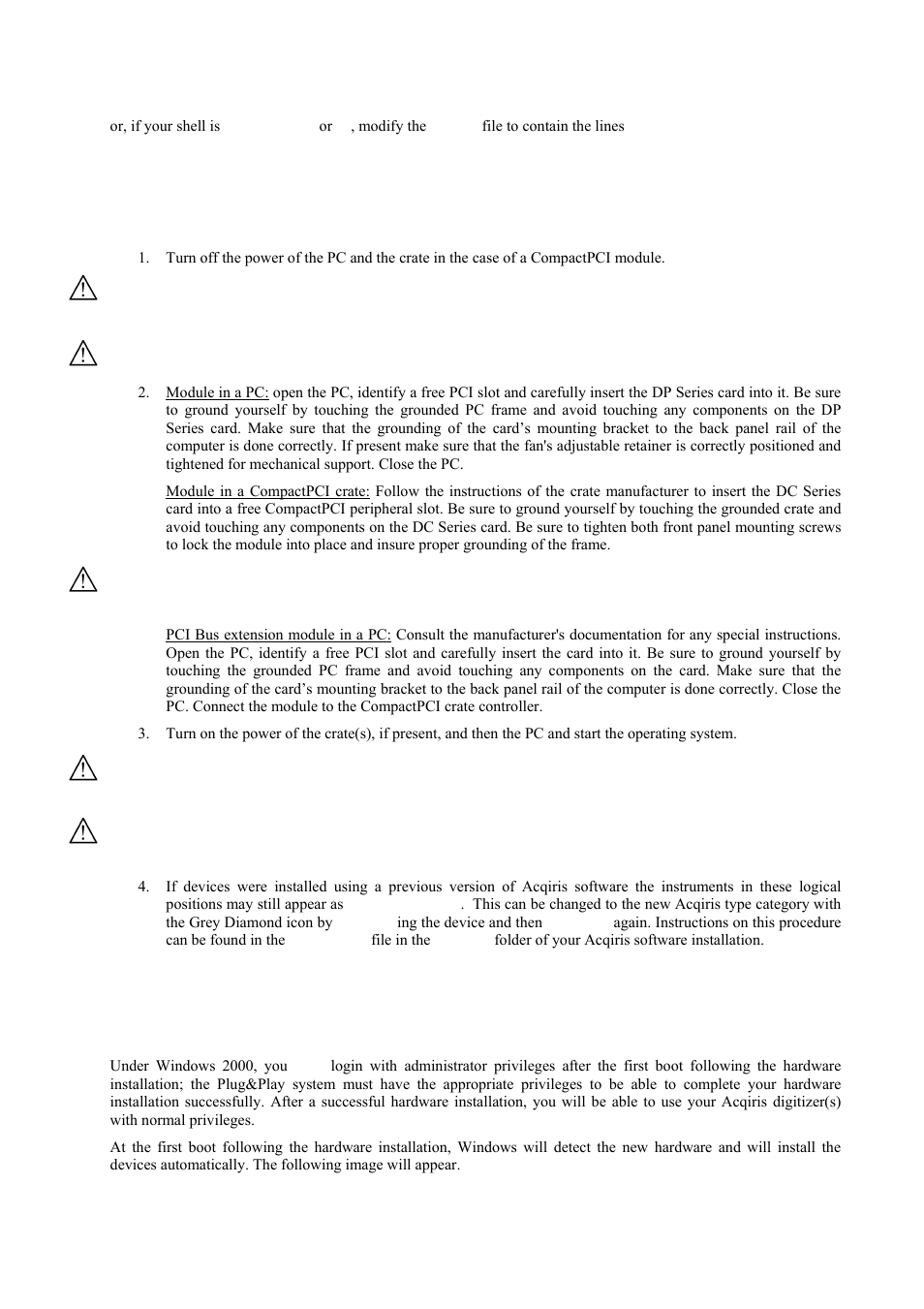 Installing the hardware, After restarting, Windows 2000 | Agilent Technologies DP111 User Manual | Page 16 / 59