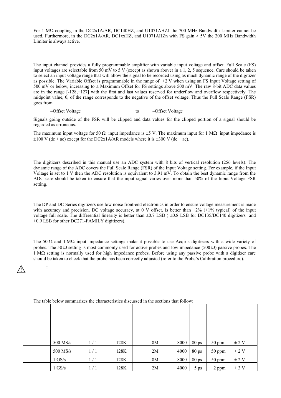 Input voltage and offset, Vertical resolution, Dc accuracy and linearity | Using probes, Data acquisition | Agilent Technologies DP111 User Manual | Page 23 / 59