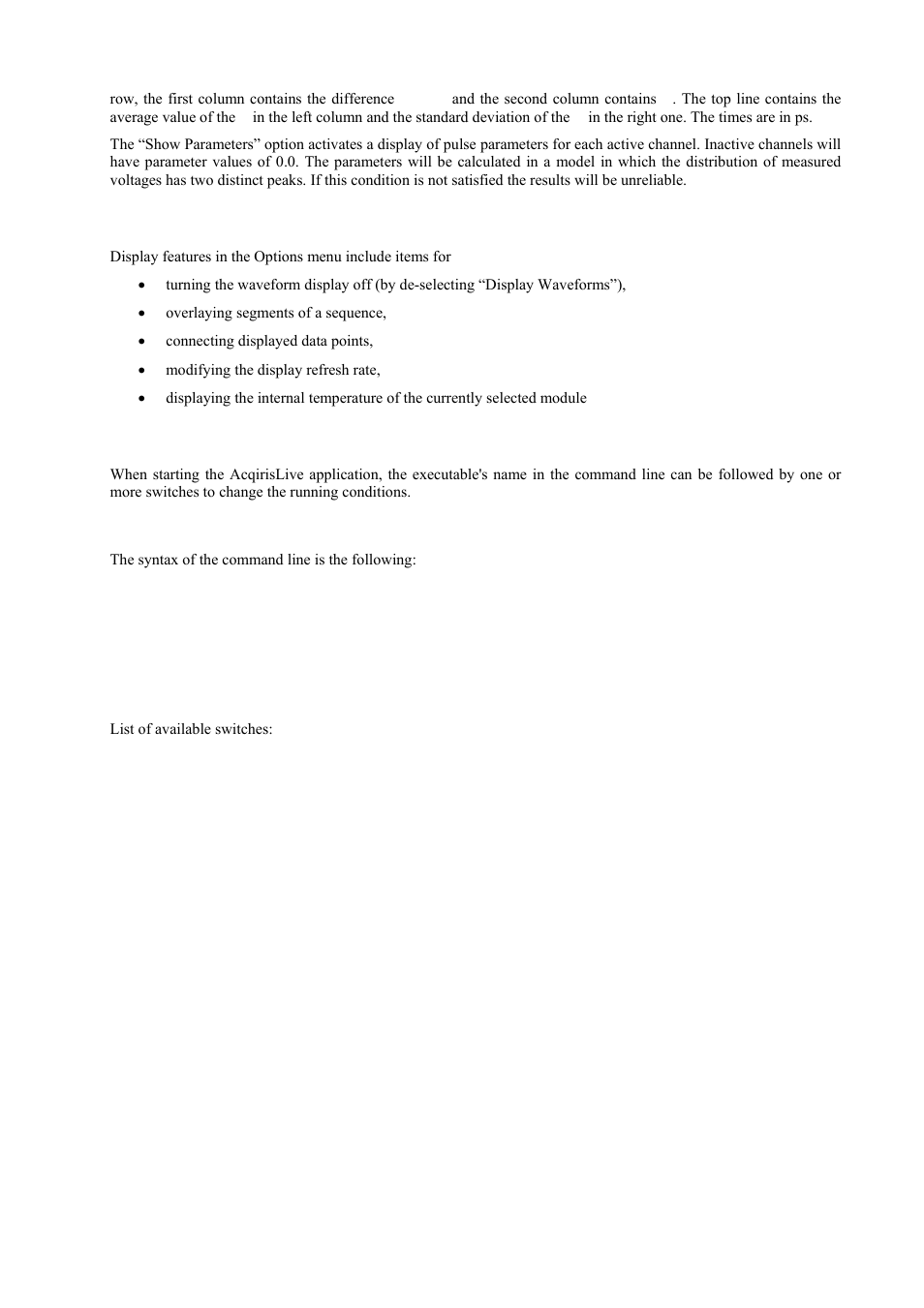 Display features, Command line switches | Agilent Technologies DP111 User Manual | Page 43 / 59