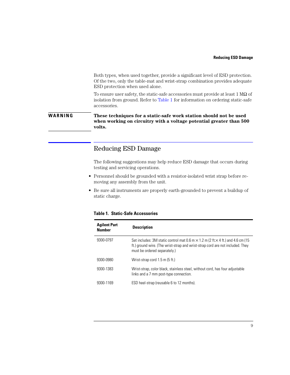 Reducing esd damage, Reducing esd damage 9 | Agilent Technologies N1022A User Manual | Page 13 / 24