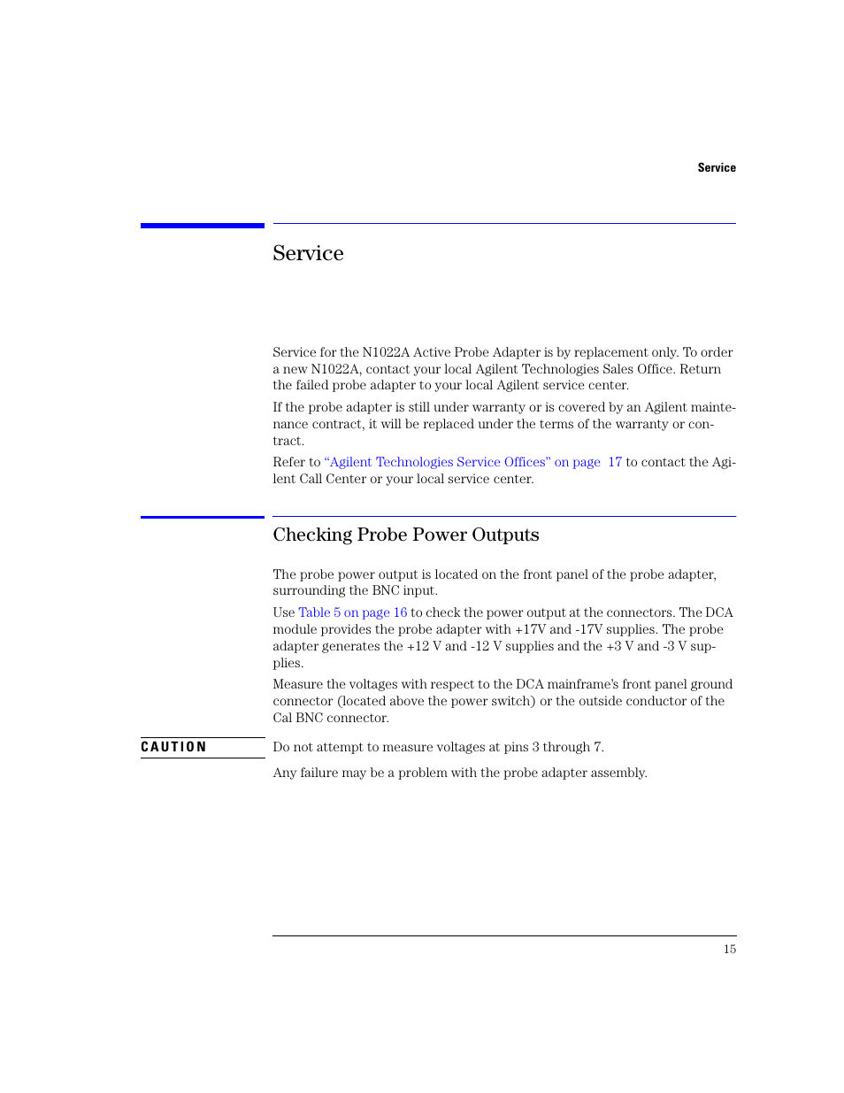 Service, Checking probe power outputs, Service 15 | Checking probe power outputs 15 | Agilent Technologies N1022A User Manual | Page 19 / 24