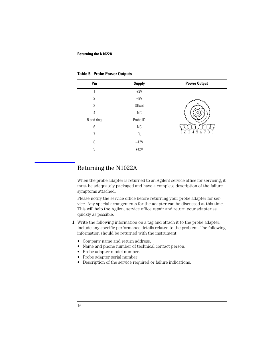 Returning the n1022a, Returning the n1022a 16, To che | Agilent Technologies N1022A User Manual | Page 20 / 24