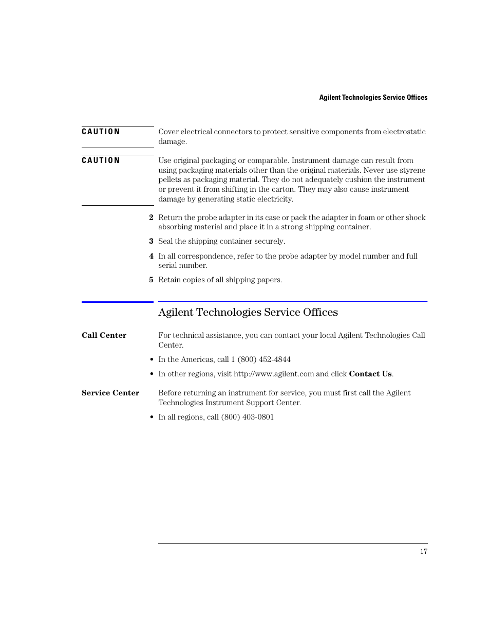 Agilent technologies service offices, Agilent technologies service offices 17 | Agilent Technologies N1022A User Manual | Page 21 / 24