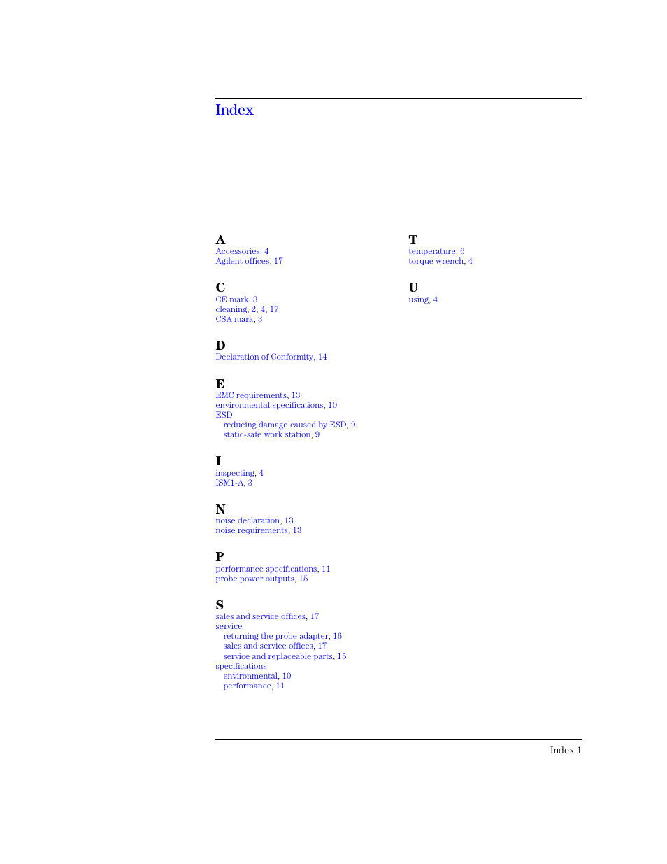 Index | Agilent Technologies N1022A User Manual | Page 23 / 24