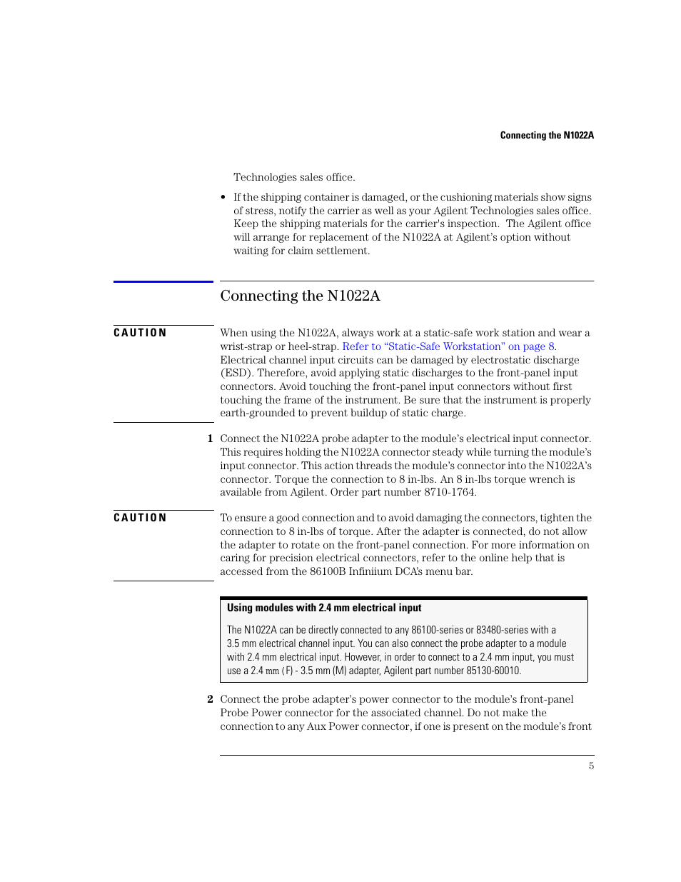 Connecting the n1022a, Connecting the n1022a 5 | Agilent Technologies N1022A User Manual | Page 9 / 24