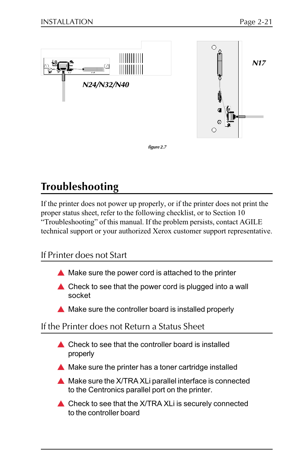 Troubleshooting, If printer does not start, If the printer does not return a status sheet | Troubleshooting -9 | Agilent Technologies N-Series User Manual | Page 21 / 90
