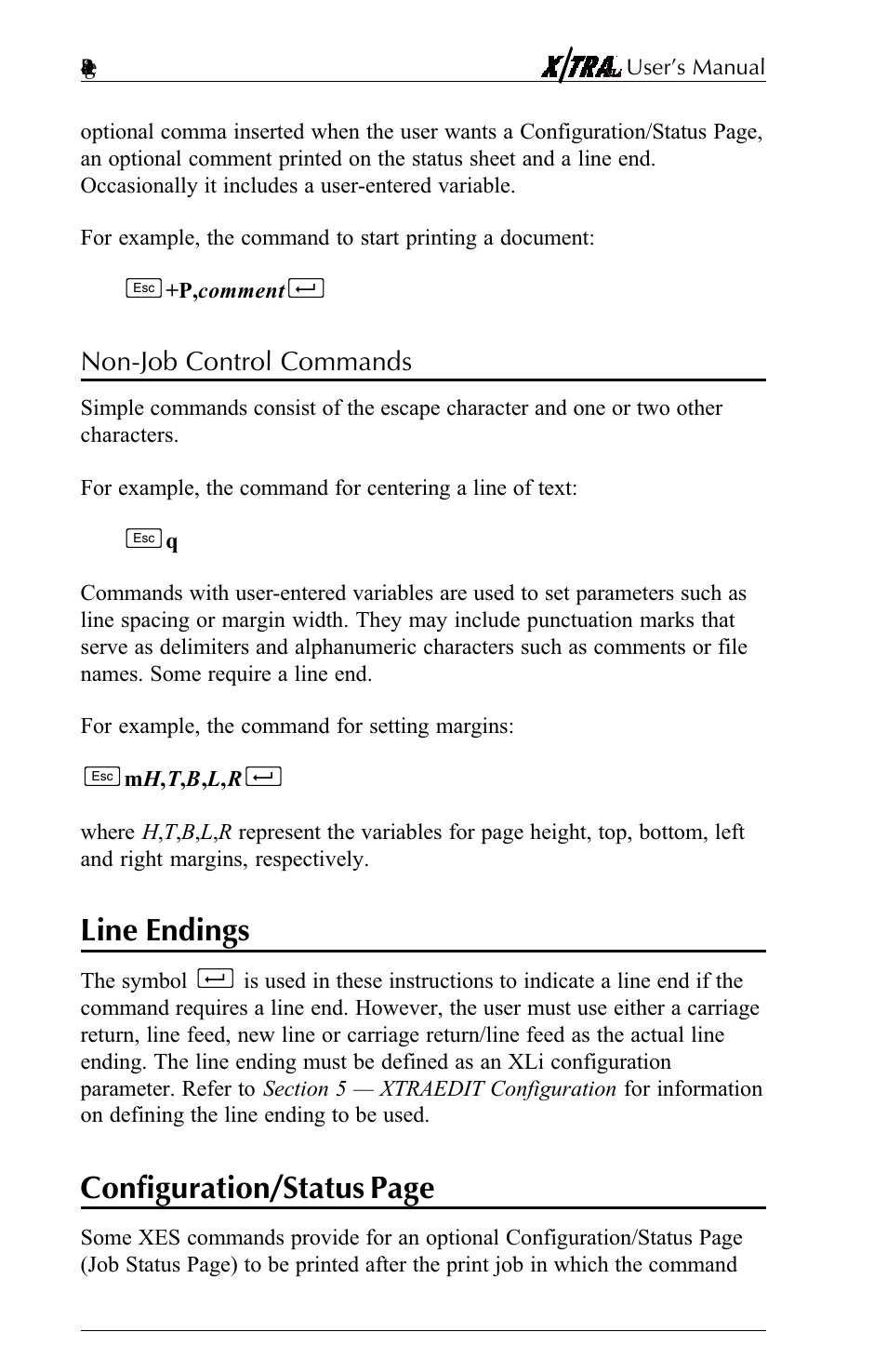 Non-job control commands, Line endings, Non-job control commands -5 | Configuration/status page | Agilent Technologies N-Series User Manual | Page 29 / 90