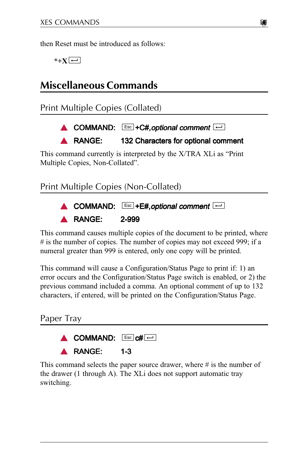 Miscellaneous commands, Print multiple copies (collated), Print multiple copies (non-collated) | Paper tray, Miscellaneous commands -8 | Agilent Technologies N-Series User Manual | Page 32 / 90
