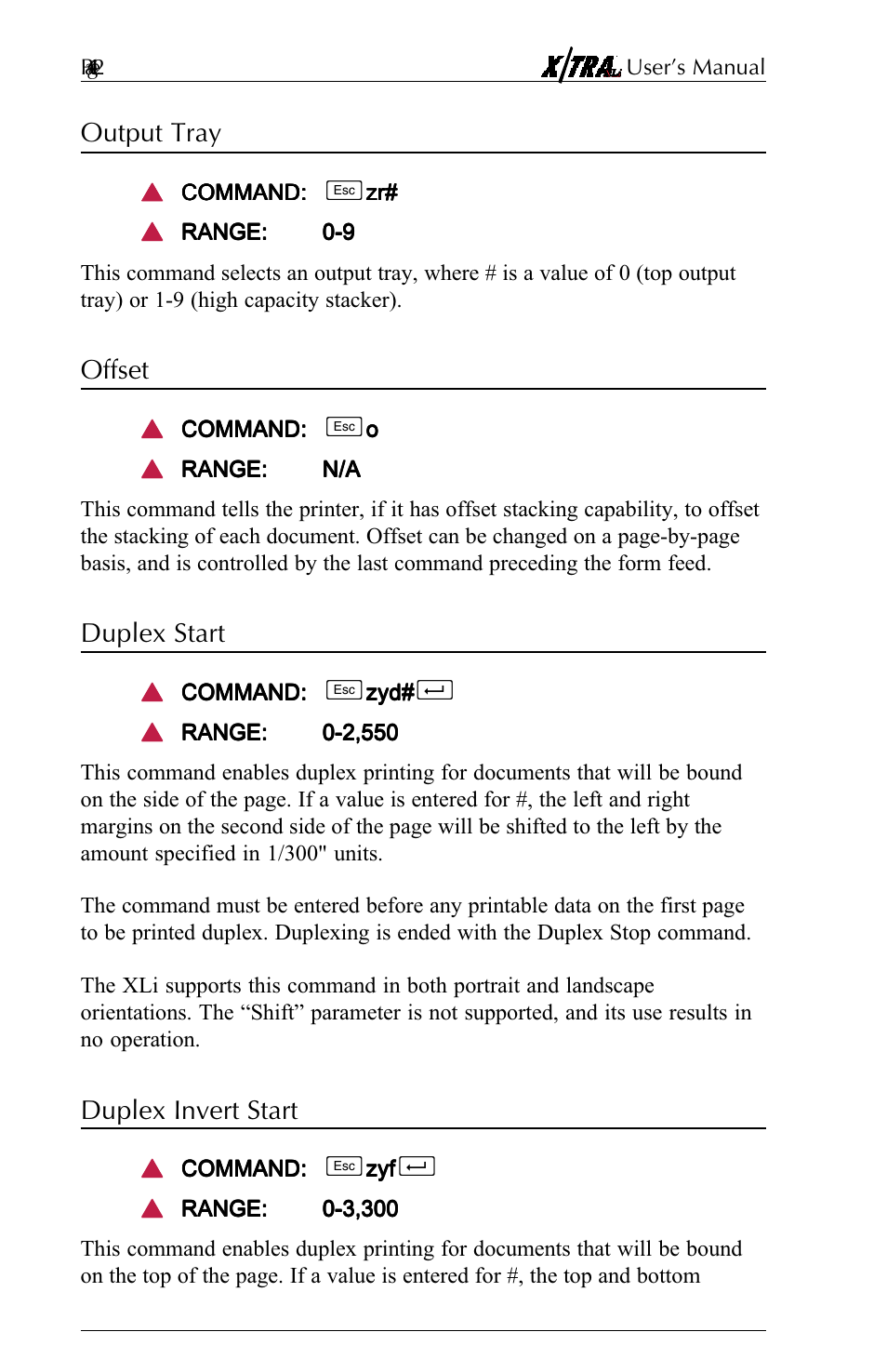 Output tray, Offset, Duplex start | Duplex invert start, Output tray -9, Offset -9 duplex start -9 duplex invert start -9 | Agilent Technologies N-Series User Manual | Page 33 / 90