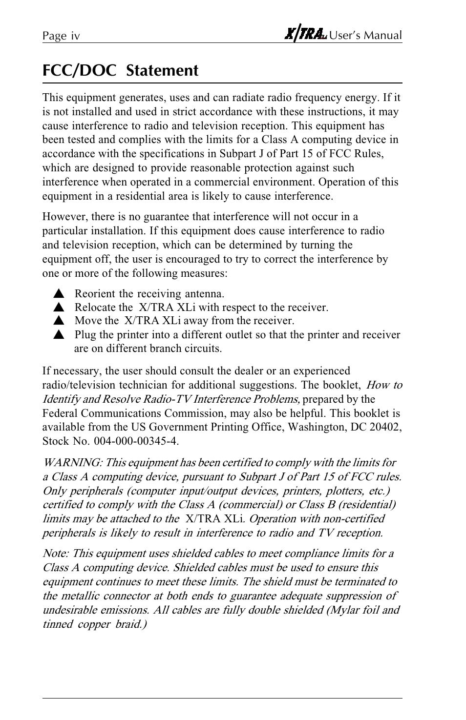 Fcc/doc statement | Agilent Technologies N-Series User Manual | Page 4 / 90