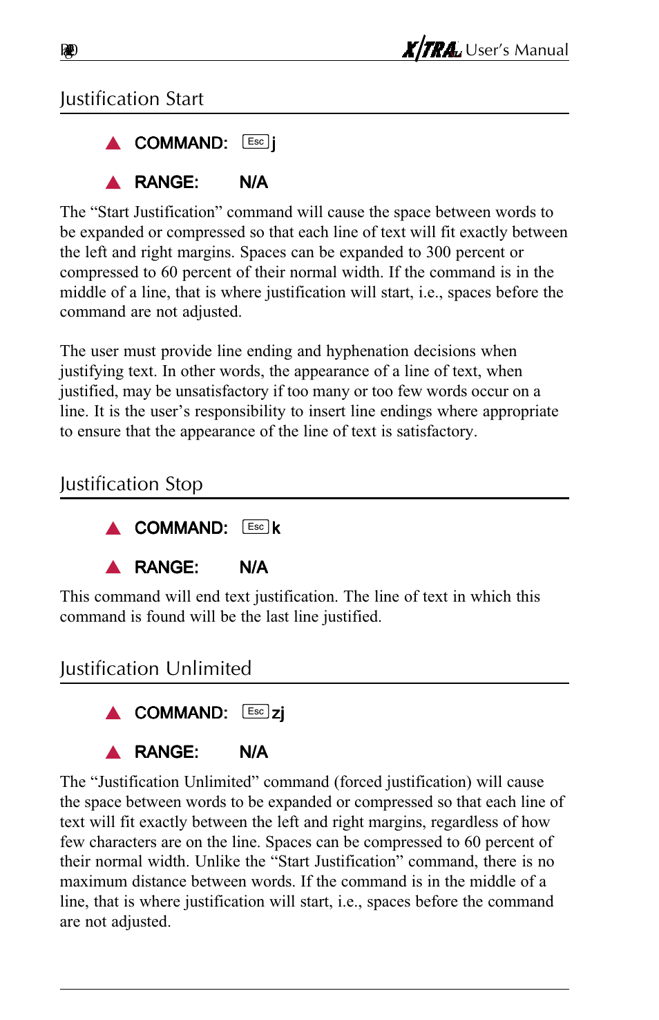 Justification start, Justification stop, Justification unlimited | Agilent Technologies N-Series User Manual | Page 41 / 90
