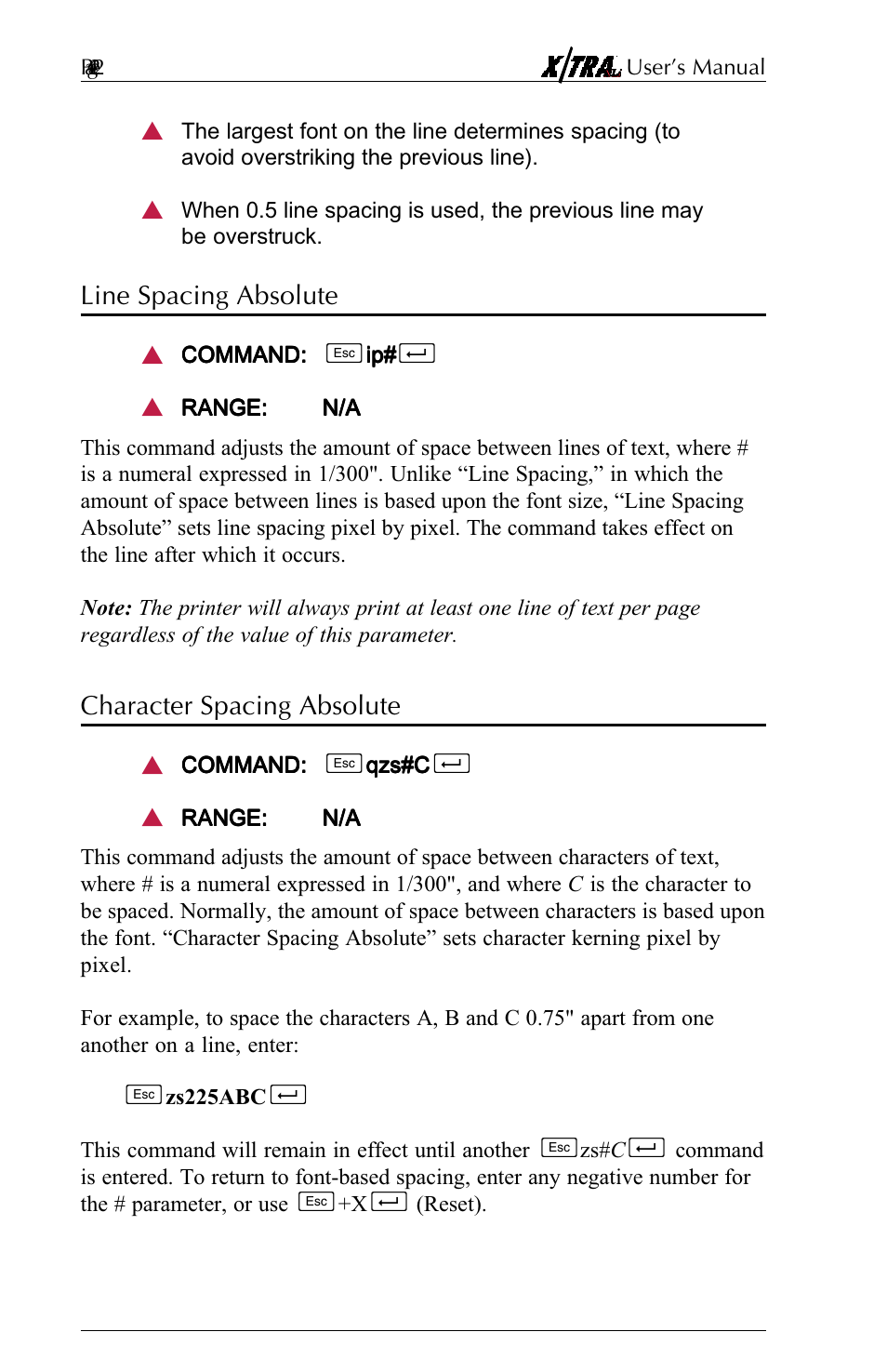 Line spacing absolute, Character spacing absolute | Agilent Technologies N-Series User Manual | Page 43 / 90