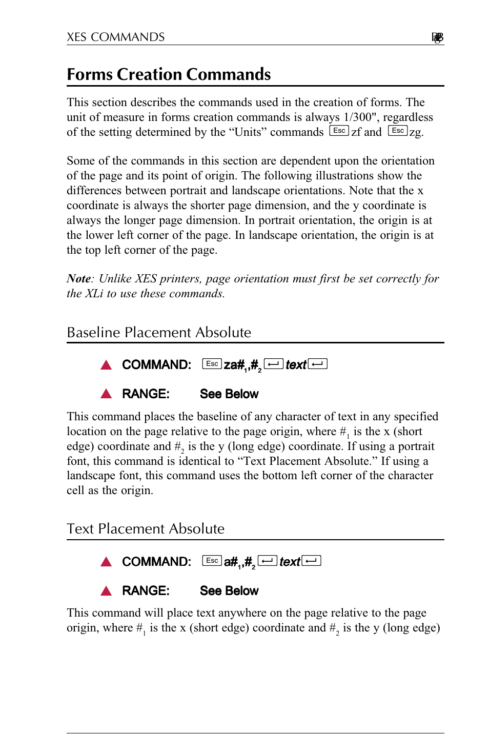 Forms creation commands, Baseline placement absolute, Text placement absolute | Forms creation commands -20 | Agilent Technologies N-Series User Manual | Page 44 / 90