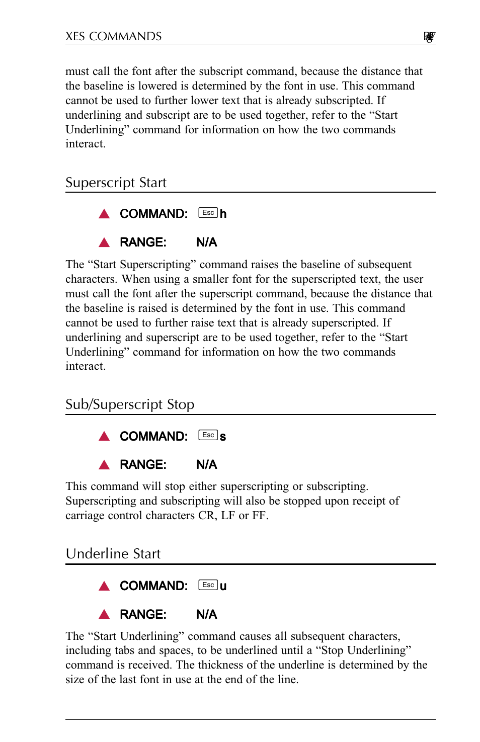 Superscript start, Sub/superscript stop, Underline start | Agilent Technologies N-Series User Manual | Page 48 / 90