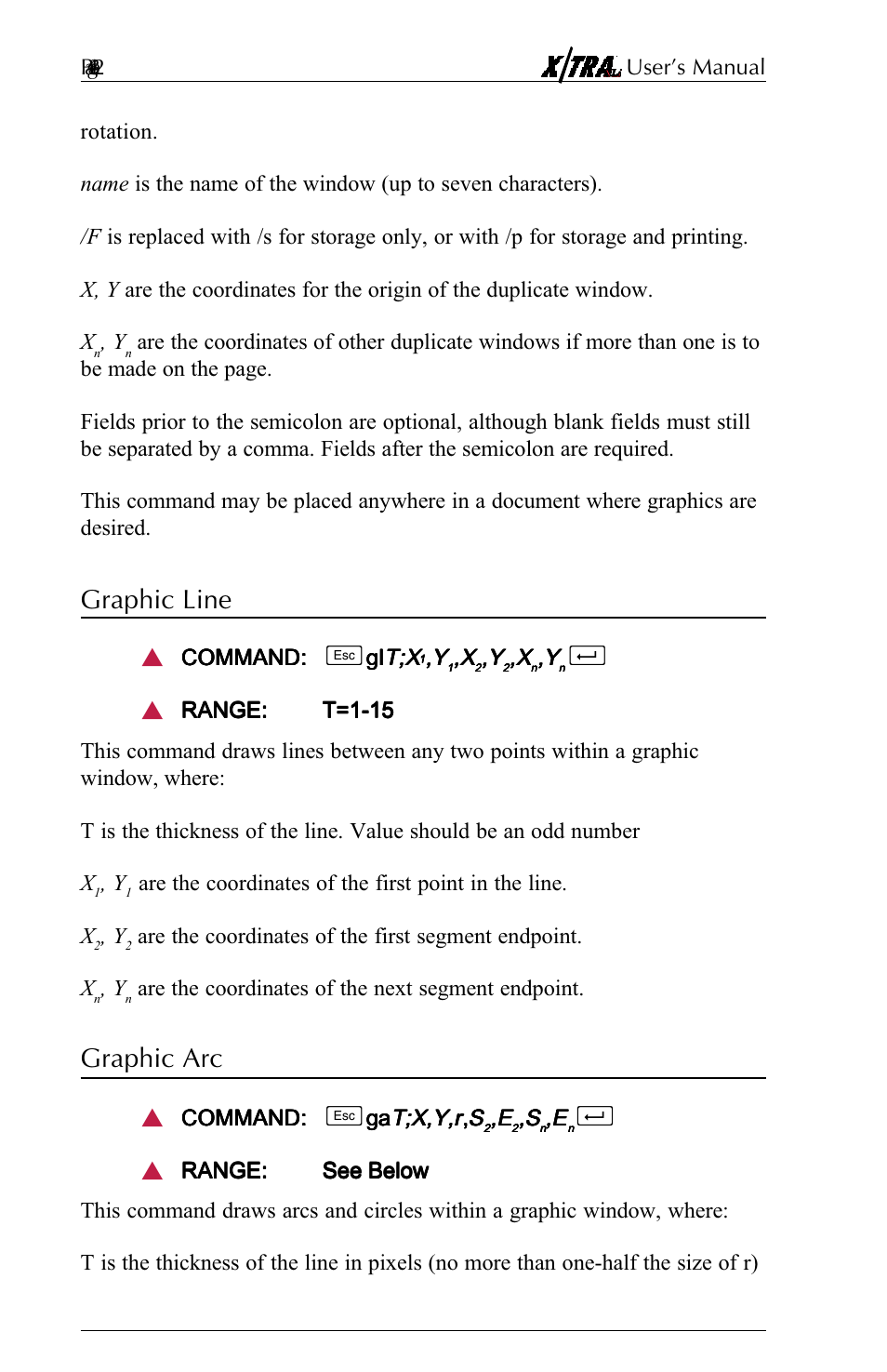 Graphic line, Graphic arc, Graphic line -29 graphic arc -29 | Command: command: command: command: command, Gl t;x t;x t;x t;x t;x, Are the coordinates of the next segment endpoint | Agilent Technologies N-Series User Manual | Page 53 / 90