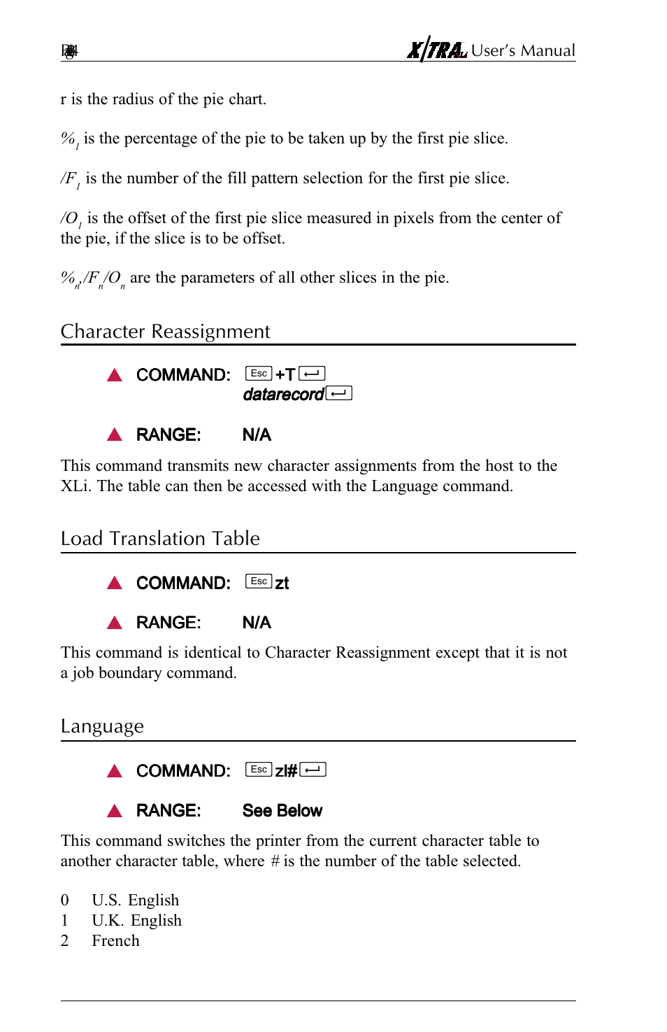 Character reassignment, Load translation table, Language | Agilent Technologies N-Series User Manual | Page 55 / 90