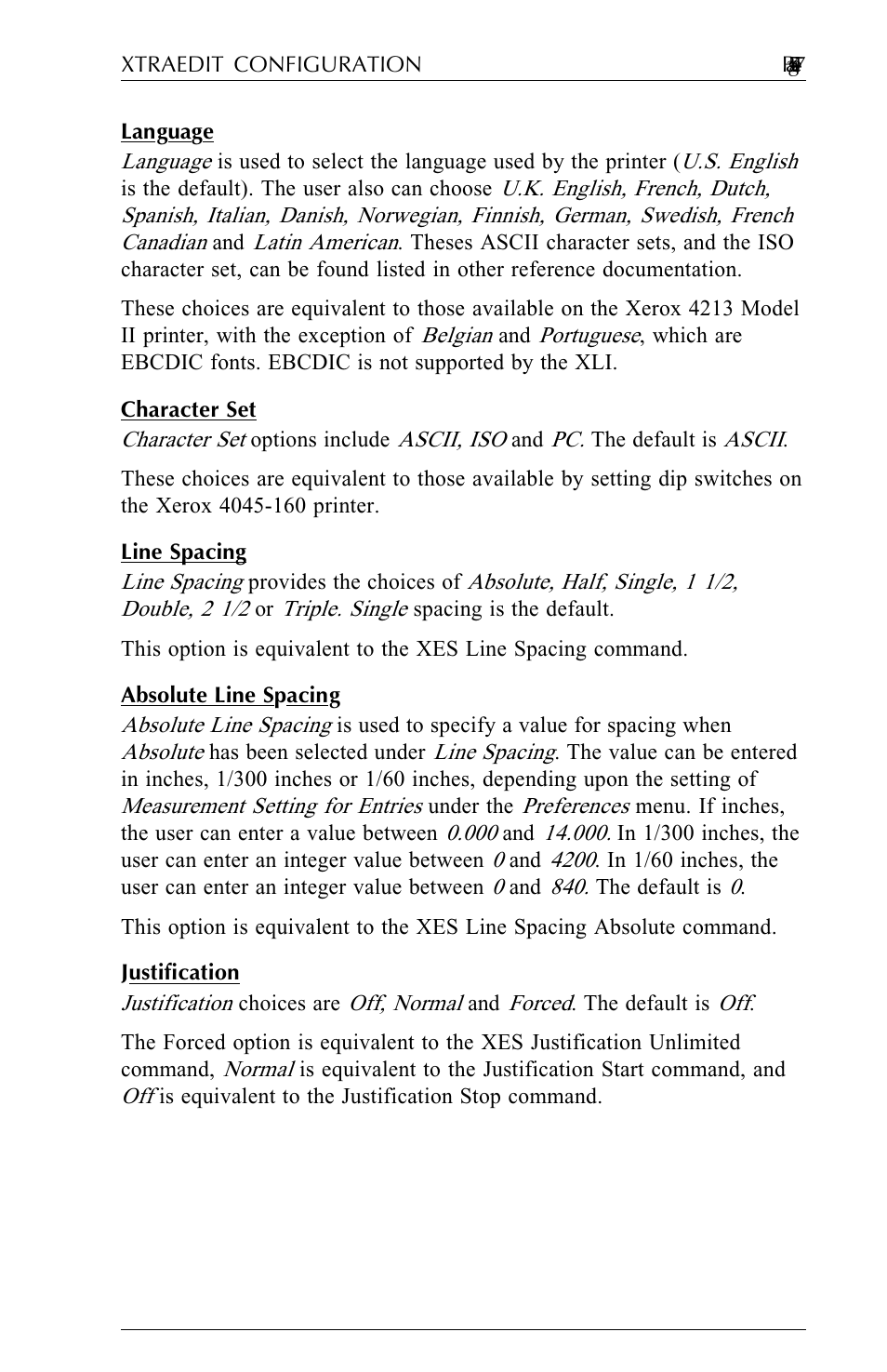 Language, Character set, Line spacing | Absolute line spacing, Justification | Agilent Technologies N-Series User Manual | Page 68 / 90