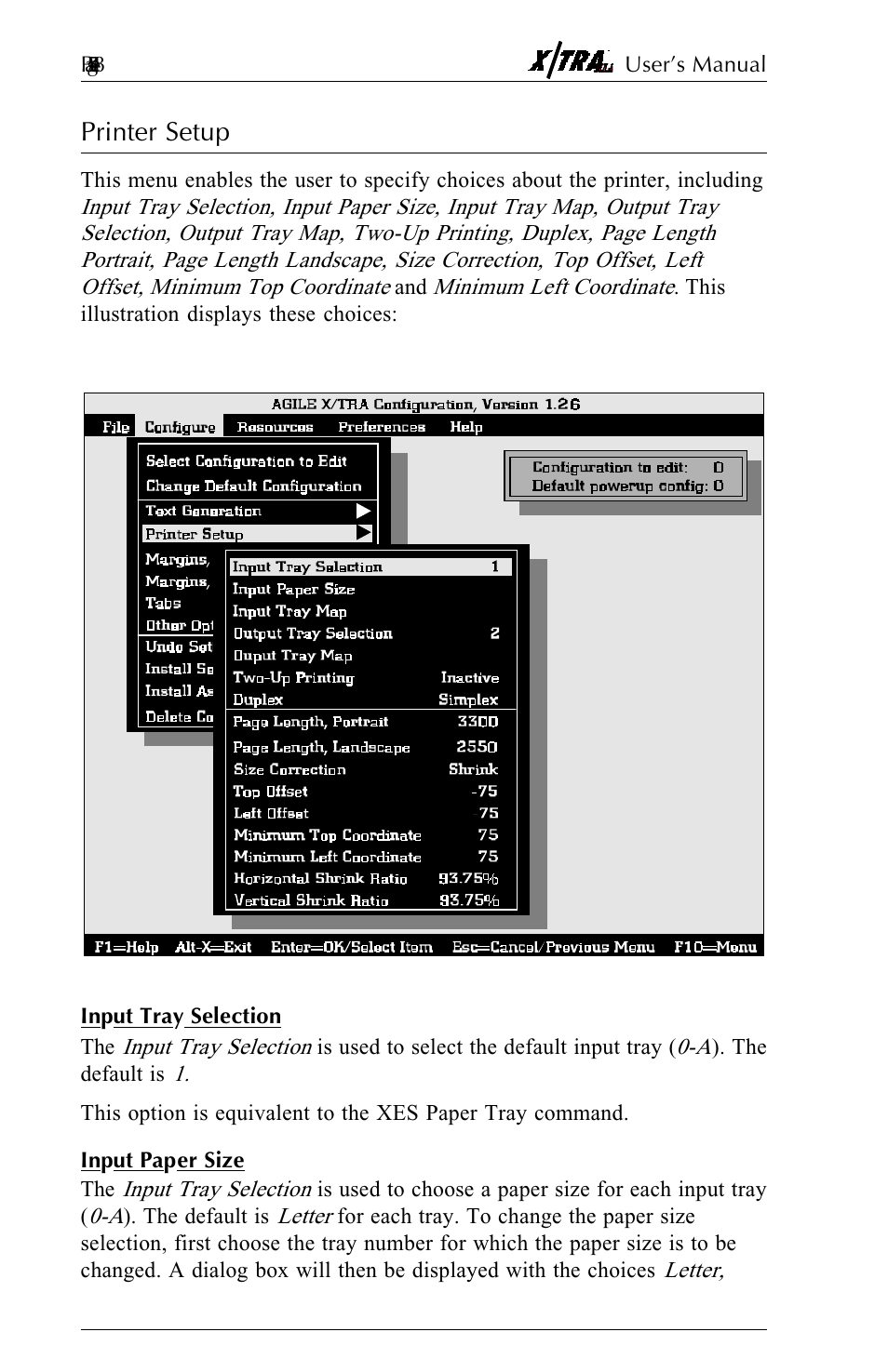 Printer setup, Input tray selection, Input paper size | Printer setup -12, Input tray selection -12 input paper size -12 | Agilent Technologies N-Series User Manual | Page 69 / 90