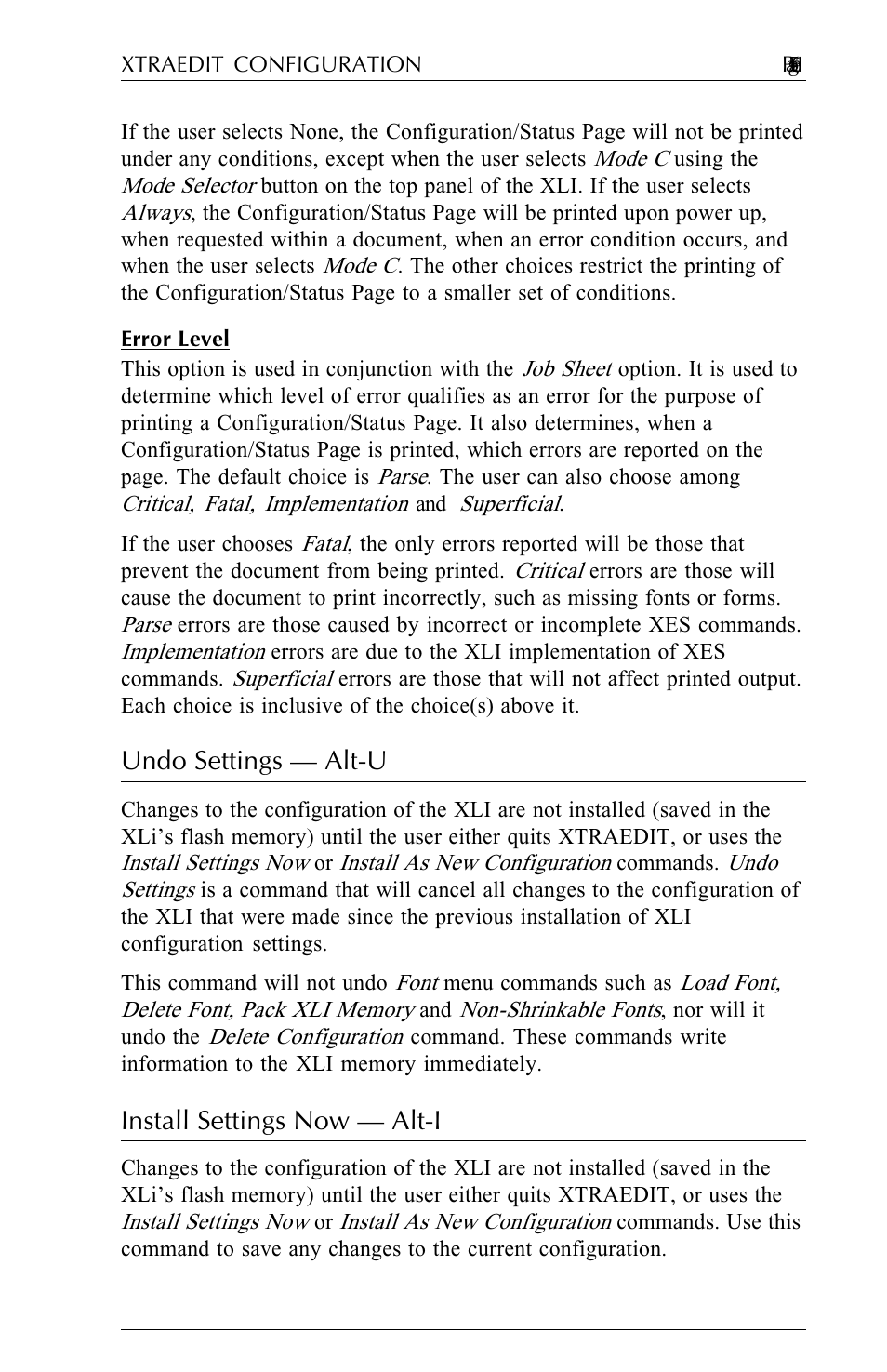 Error level, Undo settings - alt-u, Install settings now - alt-i | Error level -25, Undo settings — alt-u, Install settings now — alt-i | Agilent Technologies N-Series User Manual | Page 82 / 90