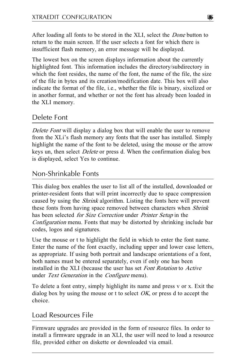 Delete font, Non-shrinkable fonts, Load resources file | Agilent Technologies N-Series User Manual | Page 86 / 90