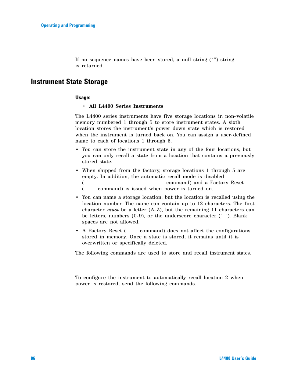 Instrument state storage | Agilent Technologies L4400 User Manual | Page 108 / 281