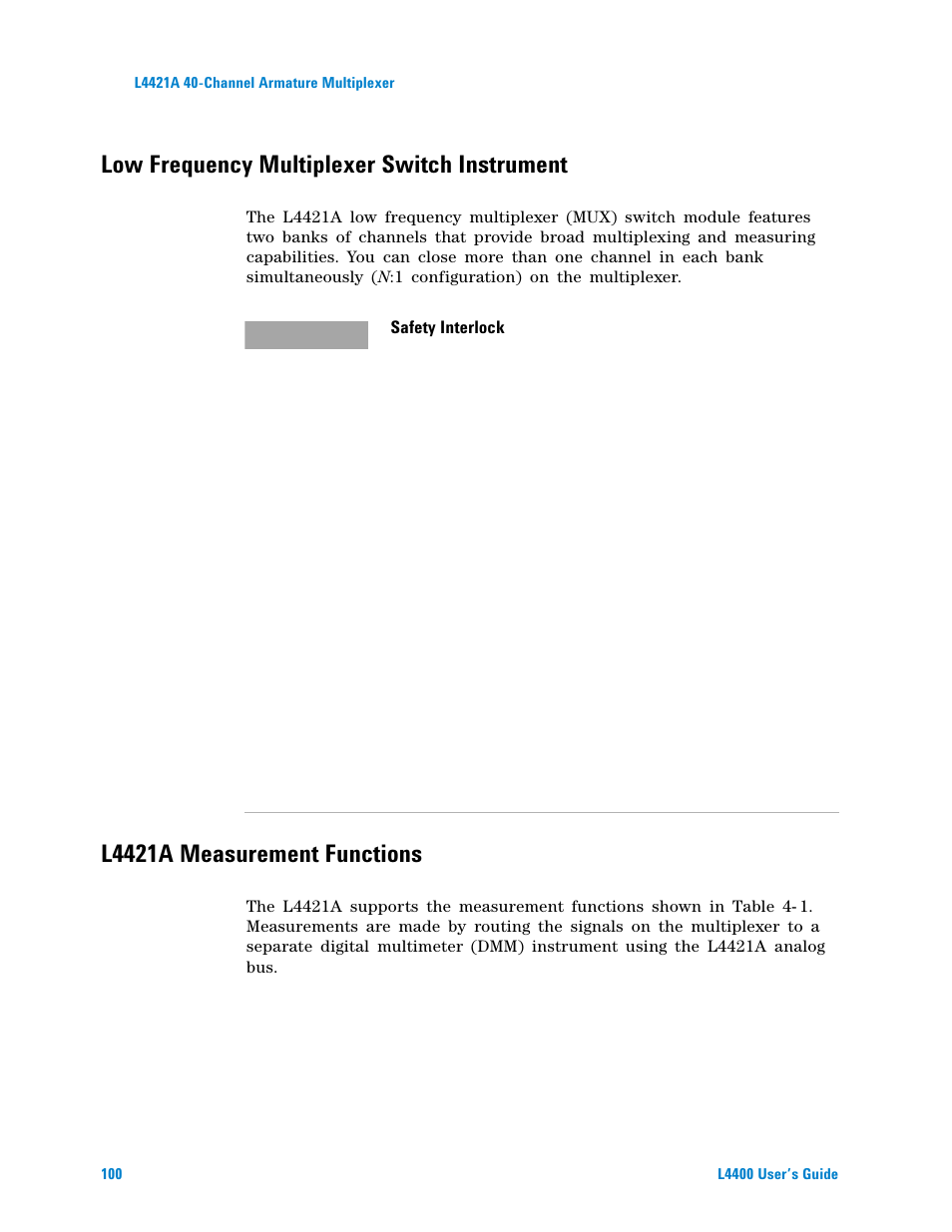 Low frequency multiplexer switch instrument, L4421a measurement functions | Agilent Technologies L4400 User Manual | Page 112 / 281
