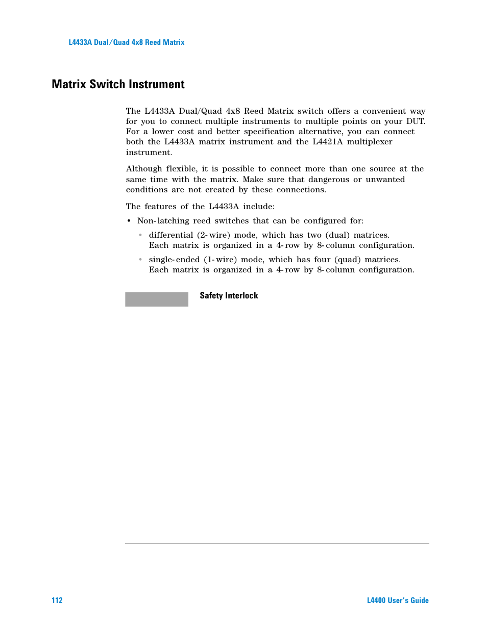 Matrix switch instrument | Agilent Technologies L4400 User Manual | Page 124 / 281