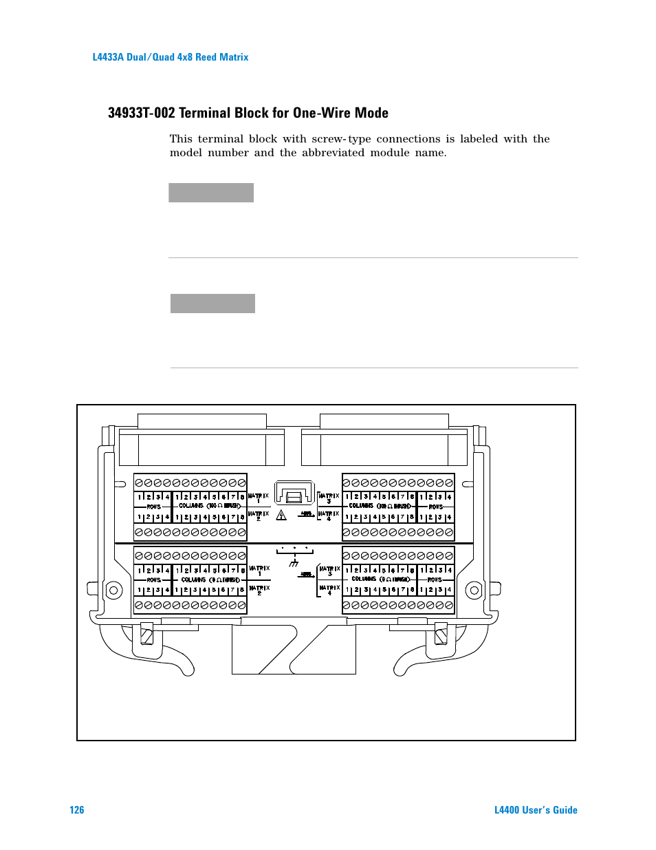 34933t-002 terminal block for one-wire mode | Agilent Technologies L4400 User Manual | Page 138 / 281