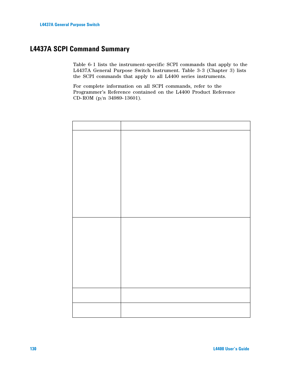 L4437a scpi command summary | Agilent Technologies L4400 User Manual | Page 142 / 281