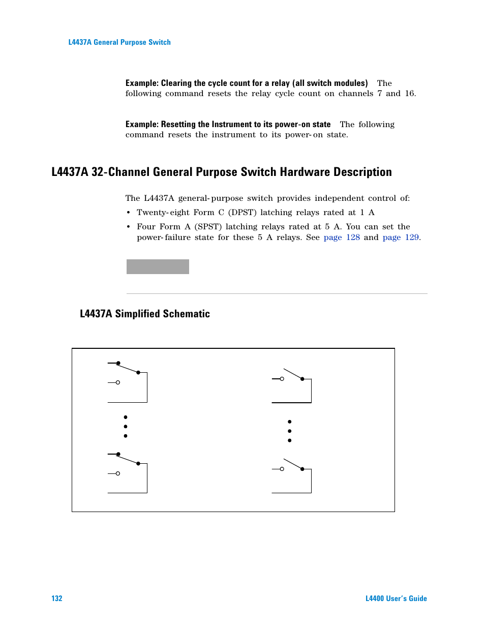 L4437a 32-channel general purpose switch hardware, Description, L4437a simplified schematic | Agilent Technologies L4400 User Manual | Page 144 / 281