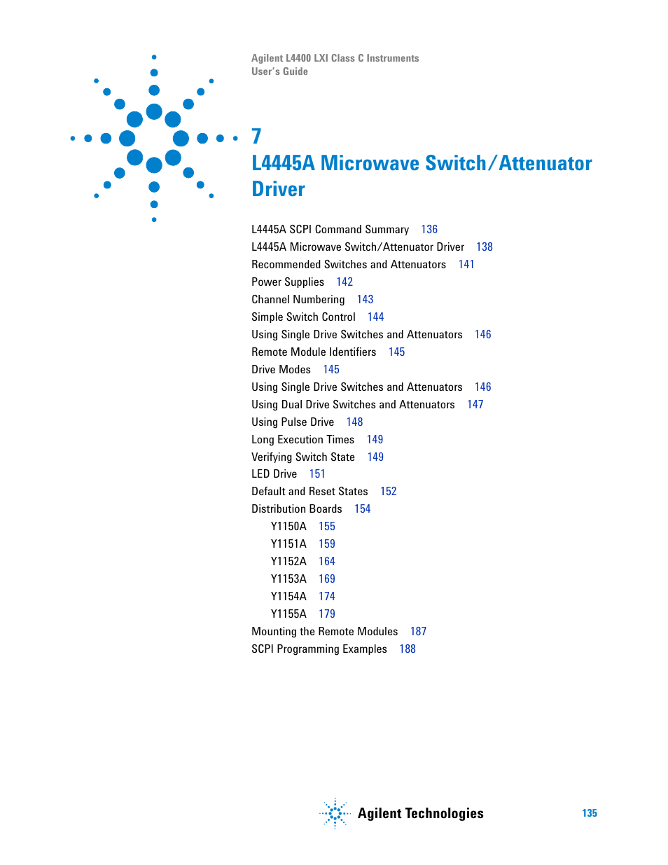 L4445a microwave switch/attenuator driver, Agilent technologies | Agilent Technologies L4400 User Manual | Page 147 / 281