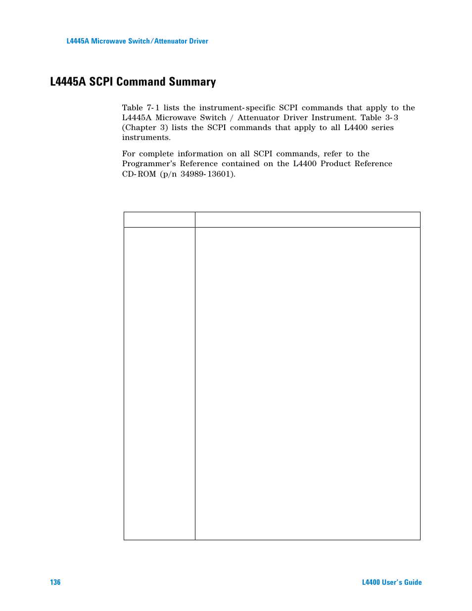 L4445a scpi command summary | Agilent Technologies L4400 User Manual | Page 148 / 281