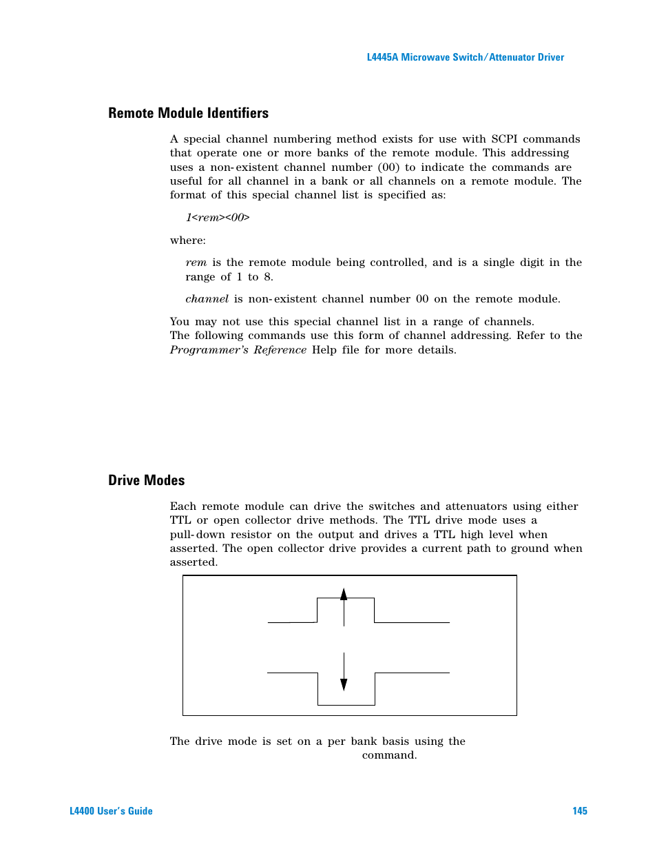 Remote module identifiers, Drive modes | Agilent Technologies L4400 User Manual | Page 157 / 281