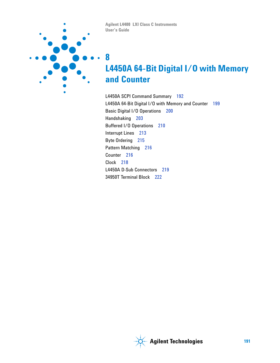 L4450a 64-bit digital i/o with memory and counter, Agilent technologies | Agilent Technologies L4400 User Manual | Page 203 / 281