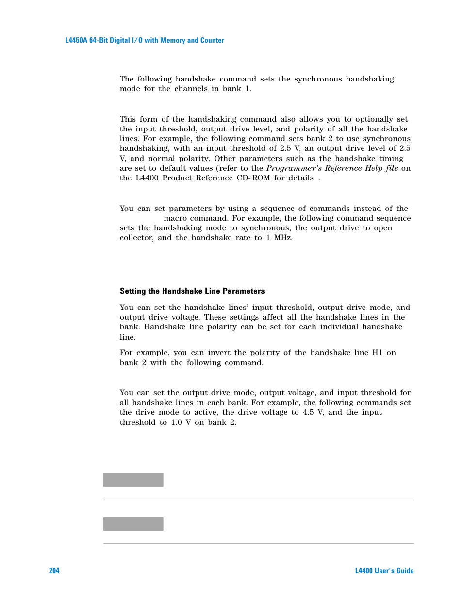 Setting the handshake line parameters | Agilent Technologies L4400 User Manual | Page 216 / 281