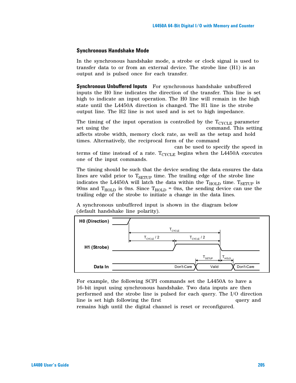 Synchronous handshake mode | Agilent Technologies L4400 User Manual | Page 217 / 281
