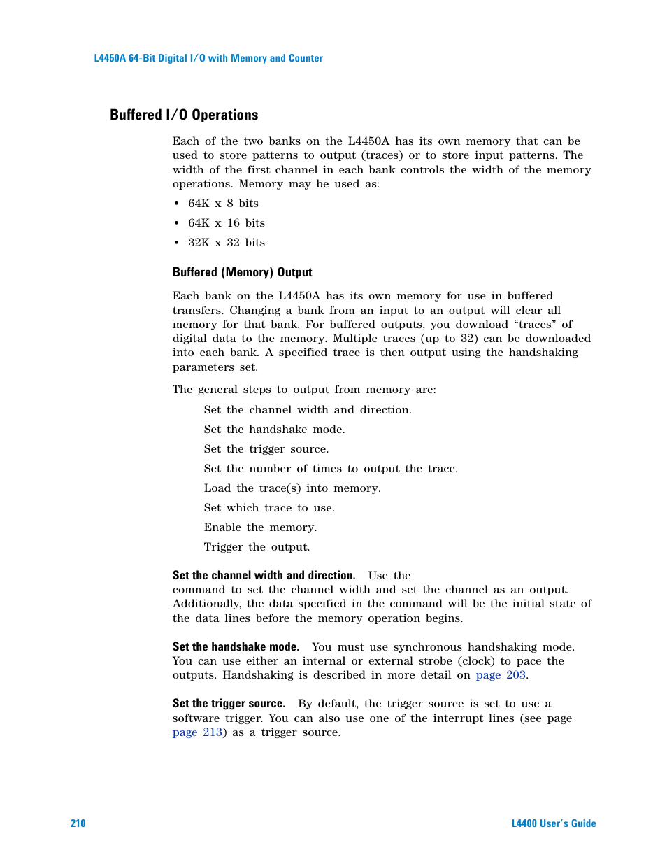 Buffered (memory) output, Buffered i/o operations | Agilent Technologies L4400 User Manual | Page 222 / 281