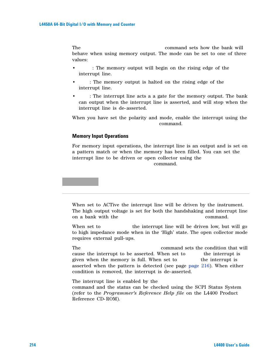 Memory input operations | Agilent Technologies L4400 User Manual | Page 226 / 281