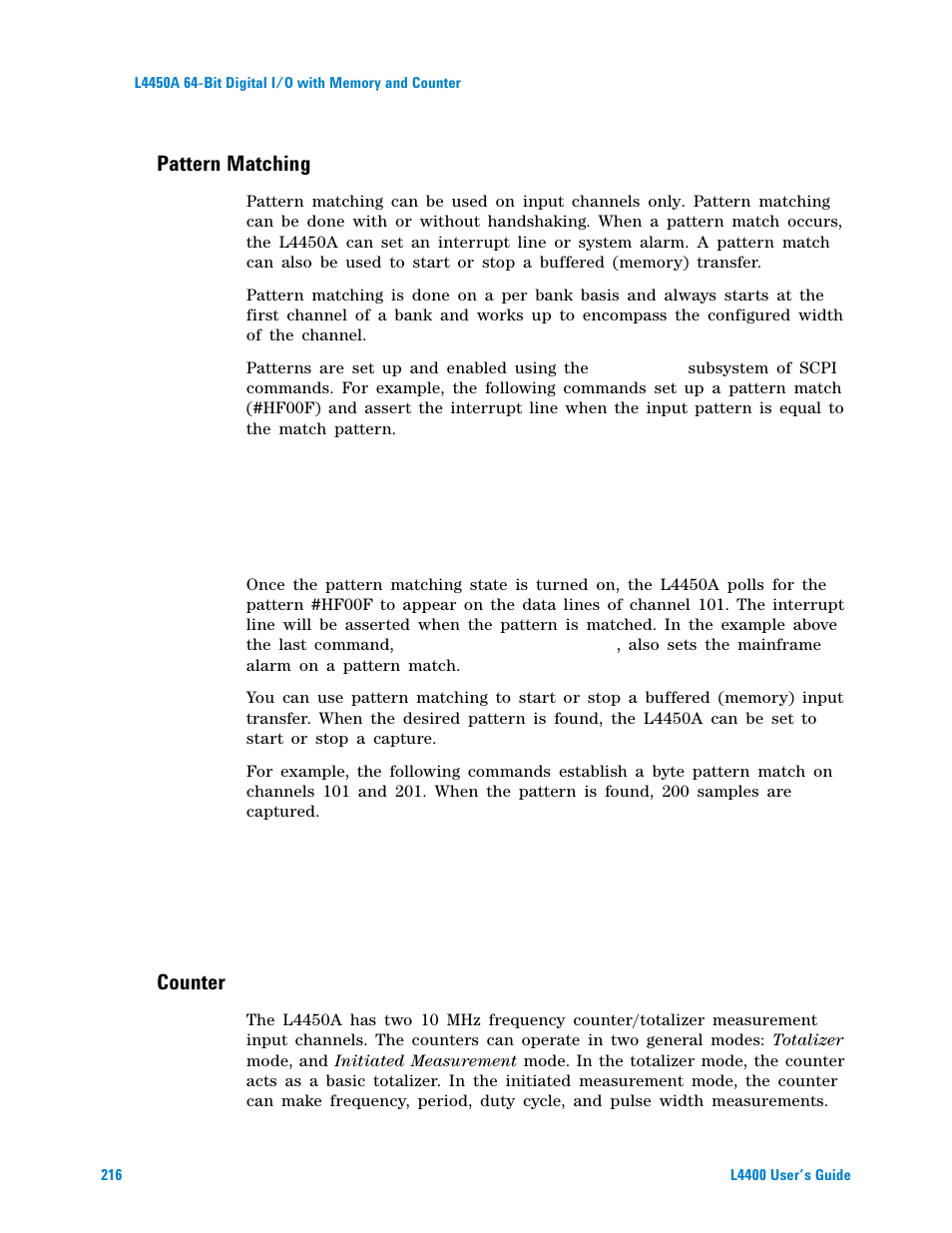 Pattern matching, Counter | Agilent Technologies L4400 User Manual | Page 228 / 281