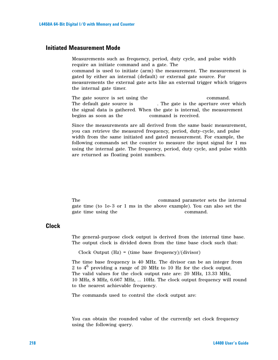 Clock, Initiated measurement mode | Agilent Technologies L4400 User Manual | Page 230 / 281