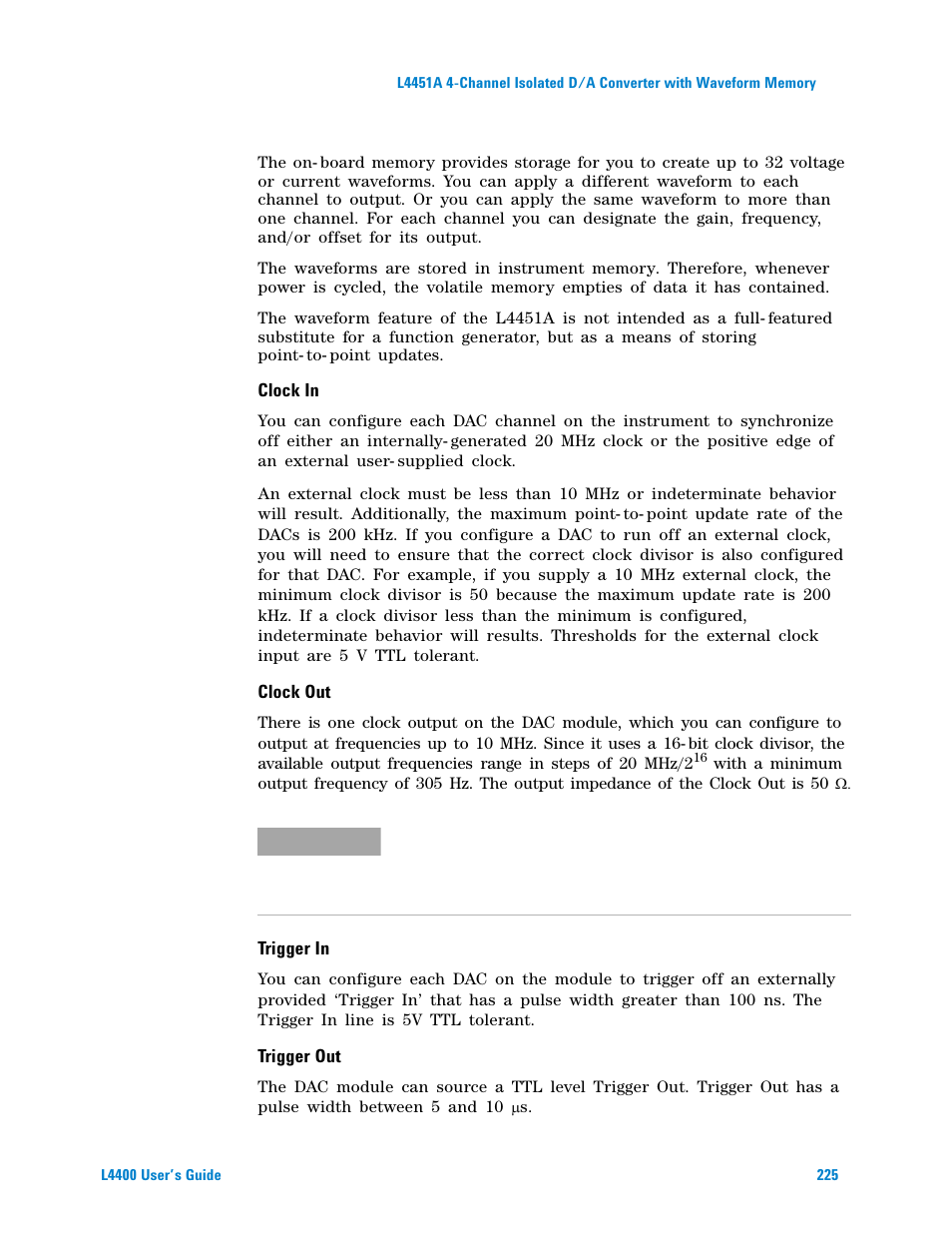 Clock in, Clock out, Trigger in | Trigger out | Agilent Technologies L4400 User Manual | Page 237 / 281