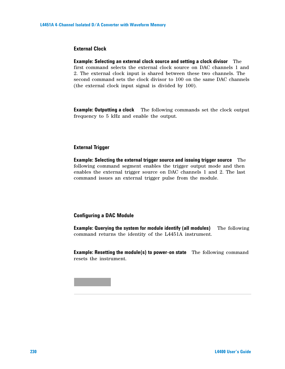 External clock, External trigger, Configuring a dac module | Agilent Technologies L4400 User Manual | Page 242 / 281