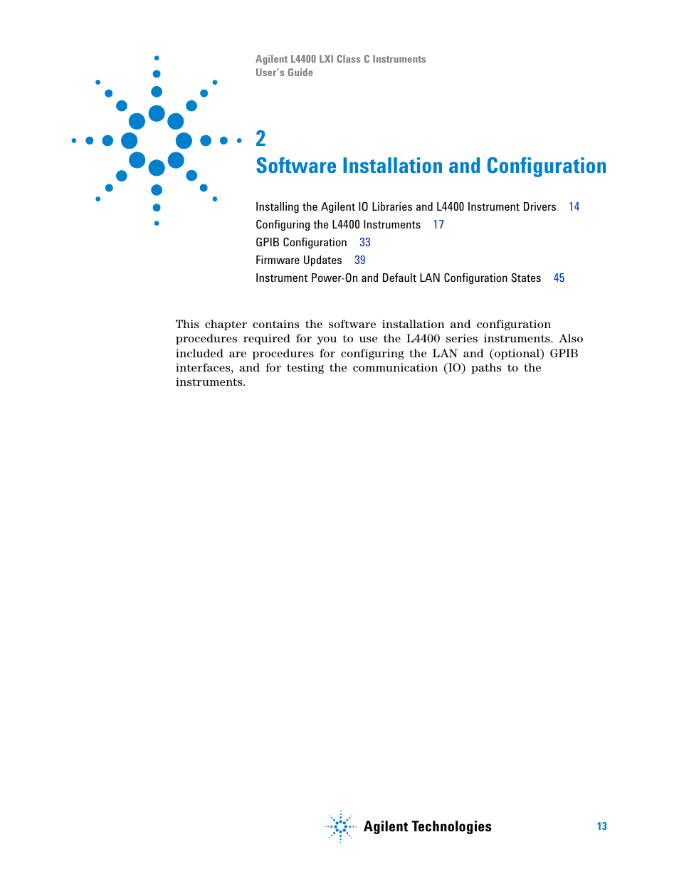 Software installation and configuration, 2 software installation and configuration | Agilent Technologies L4400 User Manual | Page 25 / 281